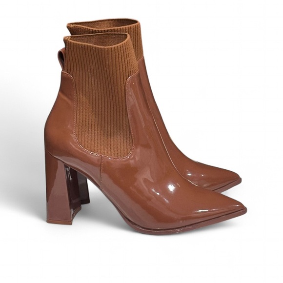 Line NewSteve Madden Shine Boots Cognac Pointed Toe Block Heel Slip On 9.5 - Picture 1 of 8